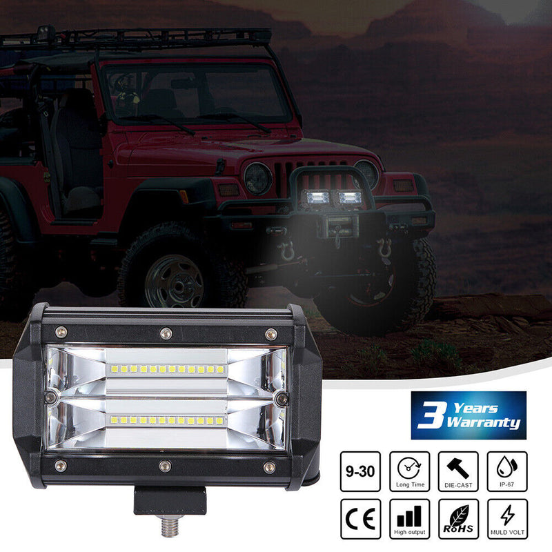 5 inch 2-Row 72W LED Work Light Pod Offroad Driving Lamp for Car Truck SUV