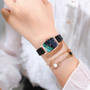 Simple PU Leather Watch Elegant Bracelet Women Square Dial Quartz Wristwatch Set