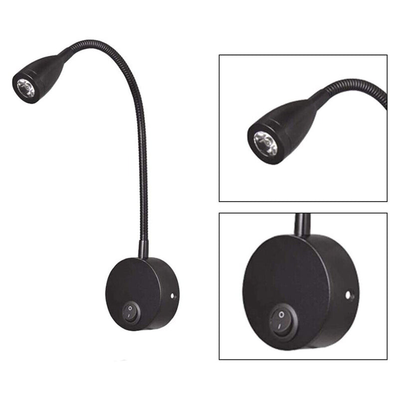 LED Flexible Gooseneck Spotlight 360 Degree Rotation Bedside Lamp (Black) Newly