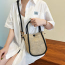Women Hollow Straw Handbag Woven Beach Holiday Leather Shoulder Crossbody Bags