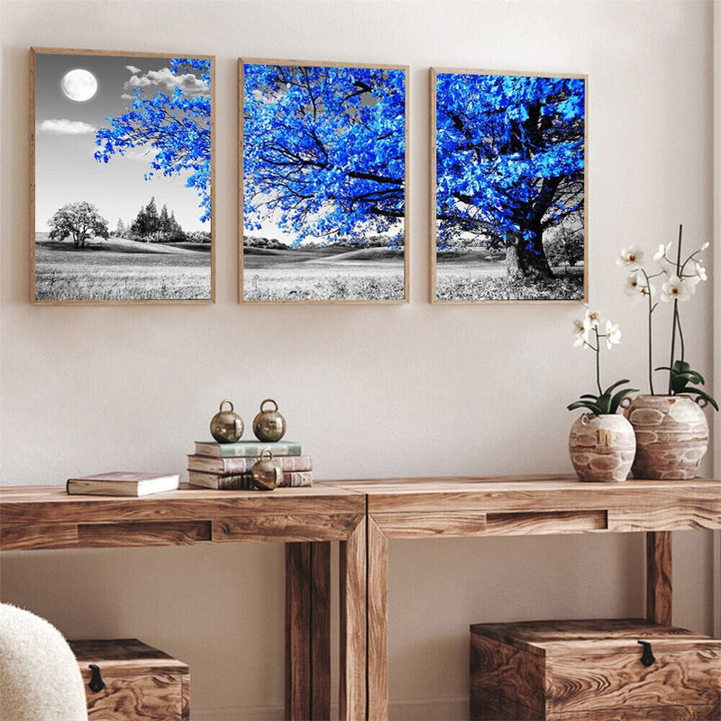 Canvas Paint By Numbers Blue Tree Oil Hand Painted Drawing Kit Home Decoration
