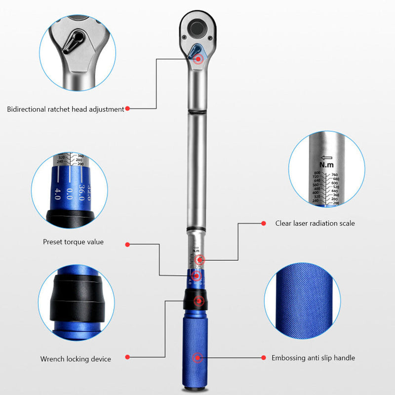 Adjustable Torque Key Wrench Car Auto High Precision 1/4 Spanner Tool Kit Newly