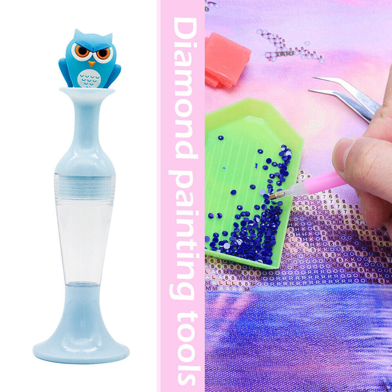 Vase 5D Diamond Painting Point Drill Pen DIY Craft (Blue Owl no Drill)