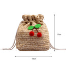 Female Pure Braided Messenger Purse Casual Cherry Handmade Straw Shoulder Bag