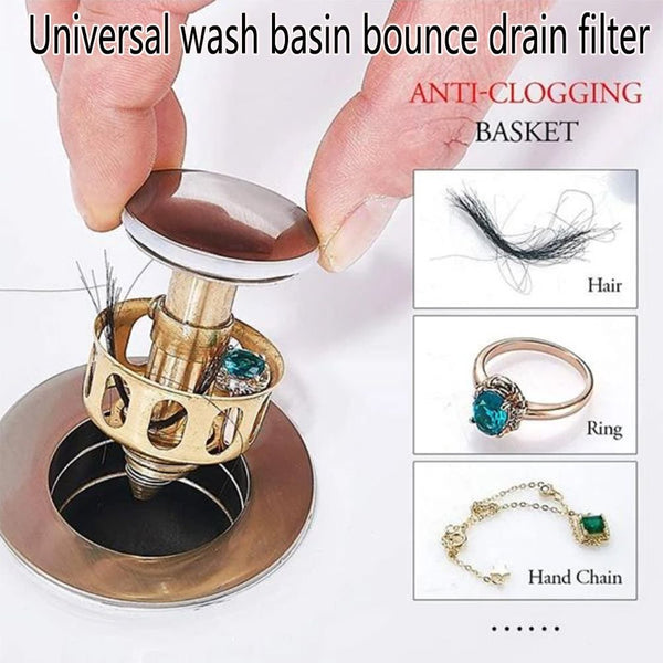 Basin Bounce Drain Filter Size Sink Drain Stopper With Anti-clogging Basket