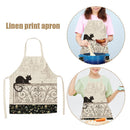 Kitchen Linen Apron Black Cat on Balcony Painted Dinner Cooking Pinafore