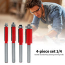 4pcs 1/4 Shank Straight Flush Trim Router Bit with Bearing Set Milling Cutter