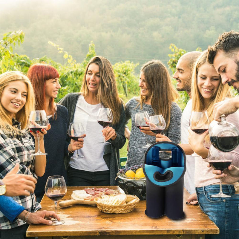 2 Bottles Neoprene Cooler Wine-bottle Bag Protective Cover (Sky Blue+Black)