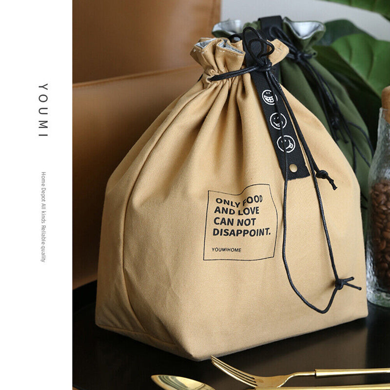 Canvas Insulation Bag Industrial Style Drawstring Lunch Box Pouch (Yellow) Newly