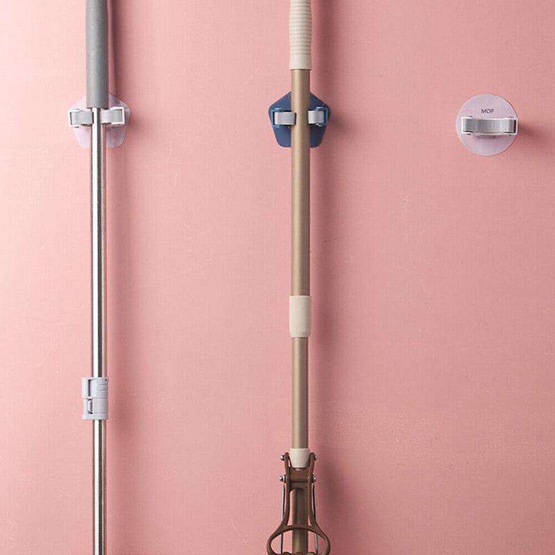 Adhesive Mop Holder Wall Mounted Anti-Brief Mop Organizer Rack Broom Brush Hanger