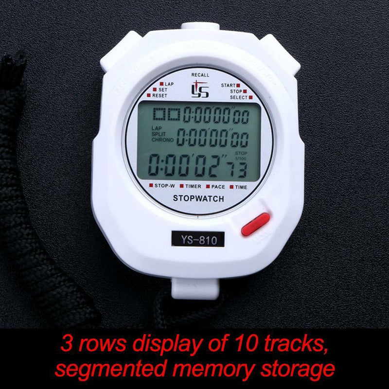 Digital Stopwatch Chronograph Sports Timer Stop Watch (White/ 10 Tracks)