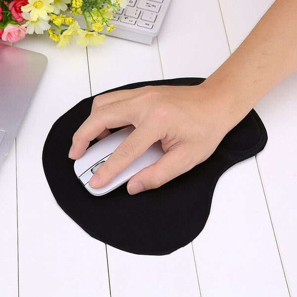 ANTI-SLIP BLACK MOUSE MAT PAD WITH FOAM WRIST SUPPORT REST N3F5 S6E6 & PC W4V8