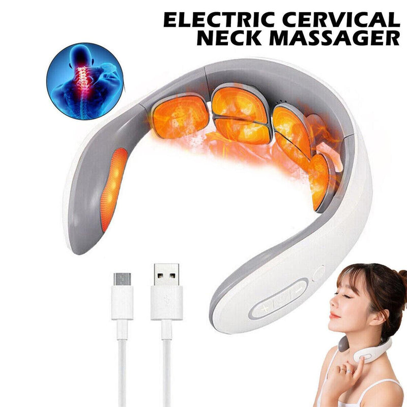 Electric Cervical Neck Massager Heated Relax Body Shoulder Musle Relief Pain~