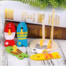 Kids Wooden Fishing Toys Set Column Blocks Educational Puzzle Cartoon Toys