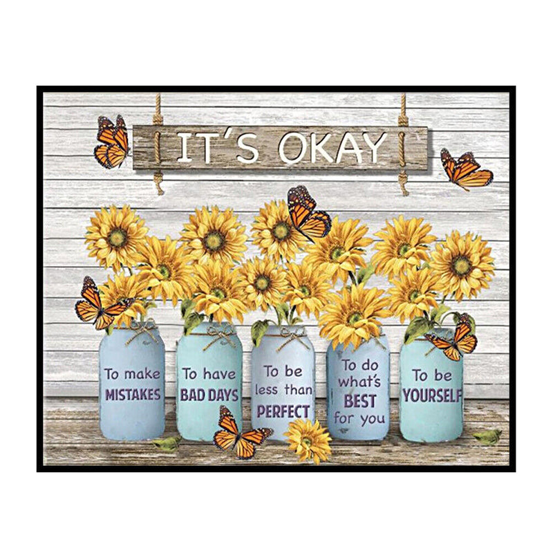 Full Cross Stitch 11CT Cotton Thread DIY Letter Flower Printed Embroidery K