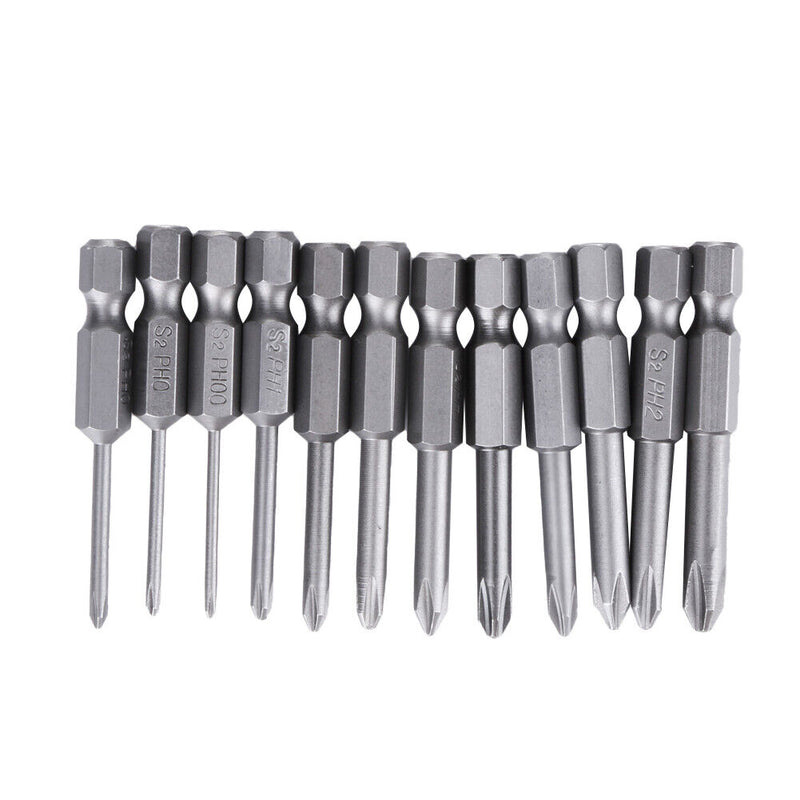 12pcs 50mm 1/4 Inch Hex Shank Magnetic Phillips Cross Screwdriver Bits
