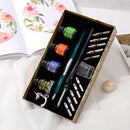 Starry Sky Glass Fountain Dip Pen Stationery Calligraphy Pen (Dark Green) Newly