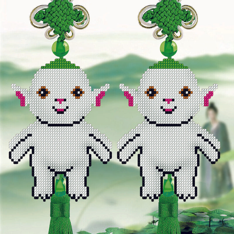 Stamp DIY Cartoon Character Beaded Cross Stitch Tassel Pendant Print Kit Artwork