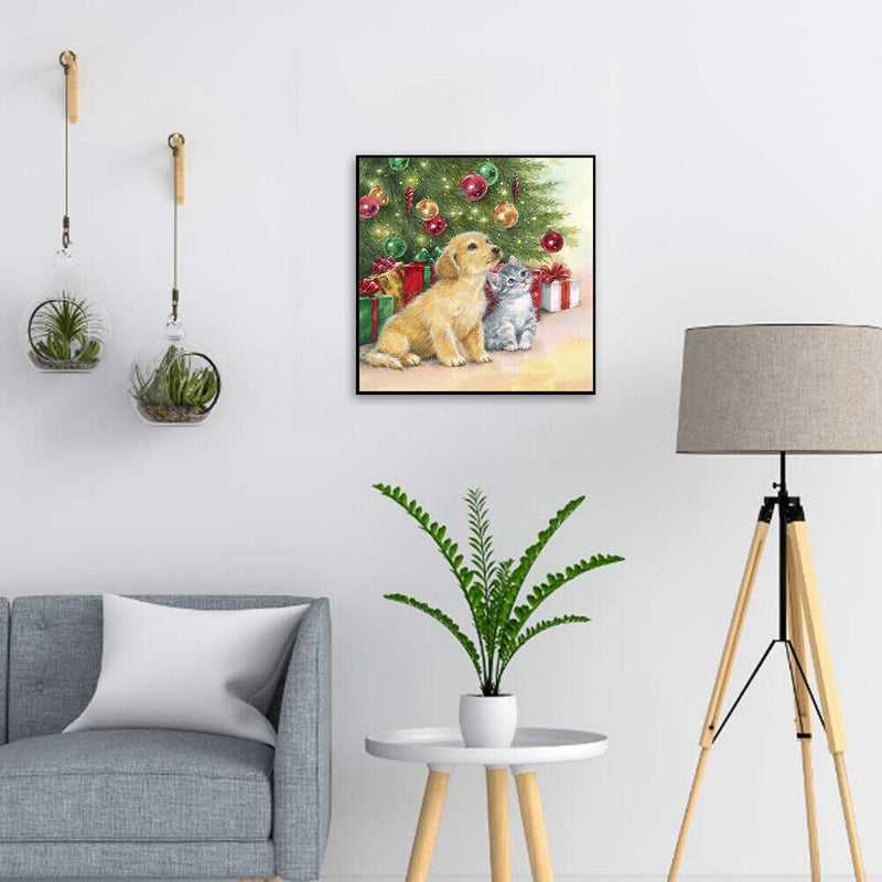 Christmas Cat Dog Pattern Acrylic Drawing DIY Oil Paint by Numbers Home Dec