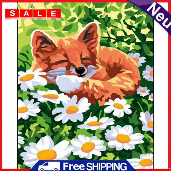 Oil Paint by Numbers Cute Fox Canvas Artwork Living Room Picture DIY Decoration