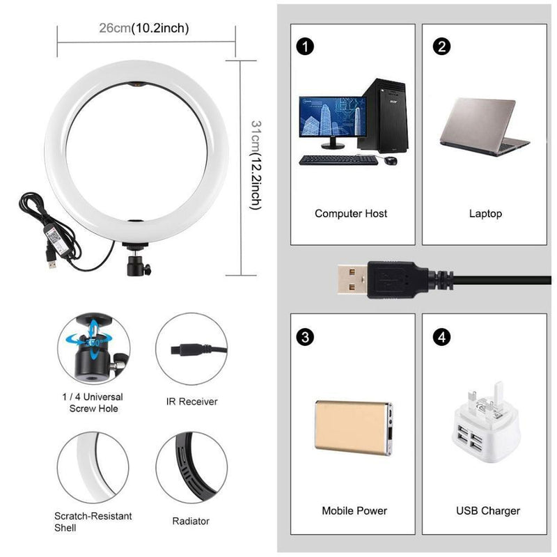 Dimmable Bluetooth Dual Phone Brackets Selfie Video Light Kit LED Ring Light