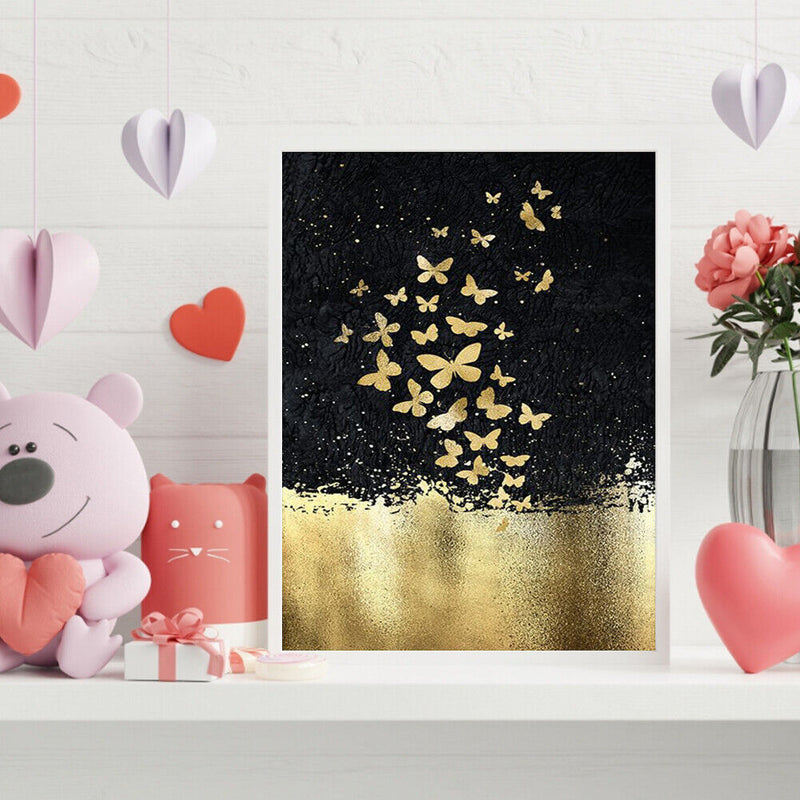 Frameless Oil Paint By Numbers DIY Golden Butterfly Picture Craft Kit for H