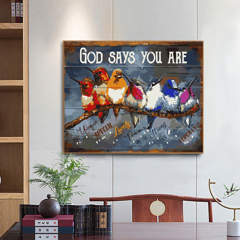 Words Bird Oil Paint By Numbers Kit DIY Drawing Picture for Adults Home Decor