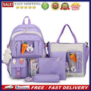 4pcs Canvas Backpack Set for Teenage Girls School Book Bags Travel Rucksack Bag