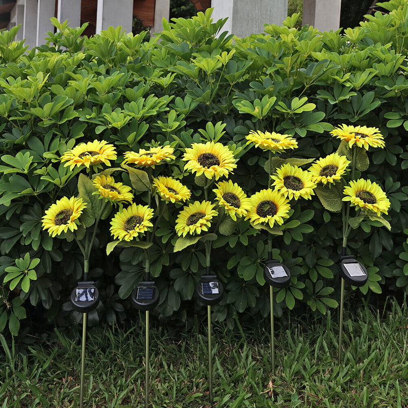 LED Solar Sunflower Shape Light Ground Plug-in Iron Lamp Path Decor (B) Newly