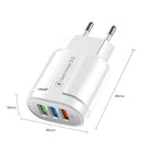 EU Plug 3 Port USB Charger QC3.0 Wall Phone Fast Charging Adapter (White)