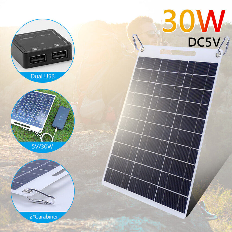 30W Outdoor Solar Panels Cell 5V USB Portable Solar Smartphone Battery Charger