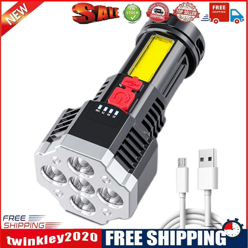 5xLED+COB Bead Strong Flashlight USB Rechargeable Portable Waterproof Torch