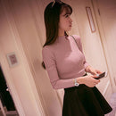 Preppy Style Solid Color Sweater Women Long Sleeve Tops High Neck Knitted Jumper