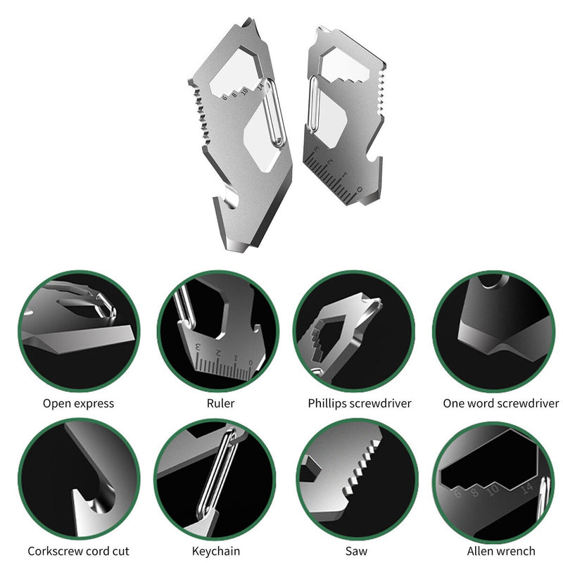 Multipurpose Clip for Hiking Key Ring with Bottle Opener Rulers Screwdriver