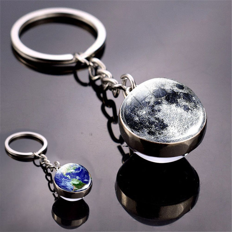 Unique Glass Dome Galaxy Ball Planet Keyring Solar System Keychain Double Sided