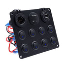 Boat LED Rocker Switch Panel 8 Gang 12V/24V Dual USB Port Circuit Breaker