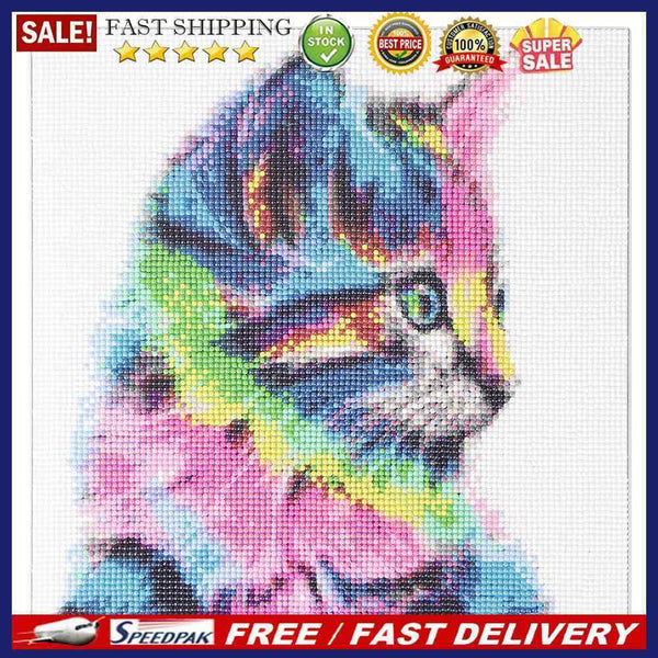 Full Round Drill Acrylic Diamond Painting Colored Cat Kit Rhinestones Pictu