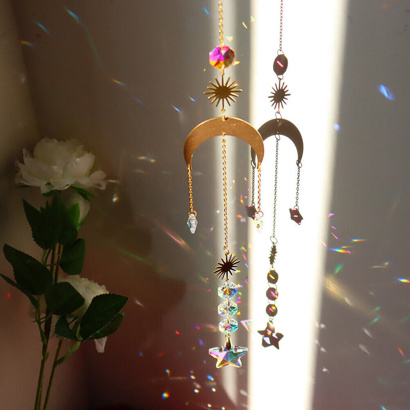 Crystal Star Hexagon Chandelier Pendant Prism Hanging Lamp Ornament Car Penda