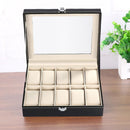 10 Grids Leather Watch Storage Box Jewelry Bracelet Display Organizer Rings Case
