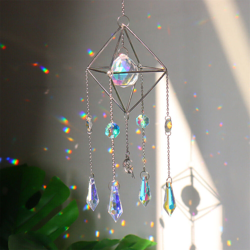 #A Crystal Wind Chimes Colorful Metal Hanging Prisms Light Catcher Ornament Wind