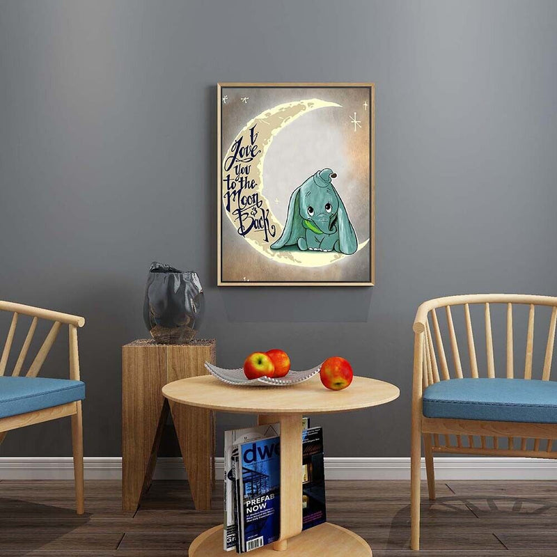 Baby Elephant on the Moon 5D DIY Full Square Diamond Painting Cartoon Mosaic Kit