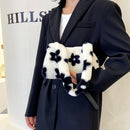 Women Flower Print Underarm Bag Cute Handbags Autumn Winter Plush Shoulder Bags