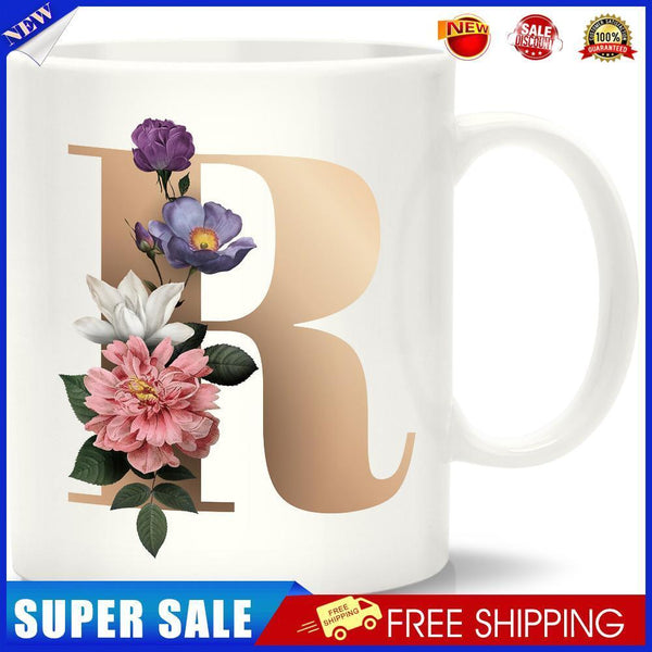 Unique Creative Ceramic Coffee Cup with Flower Letter R Unique Friend Gift