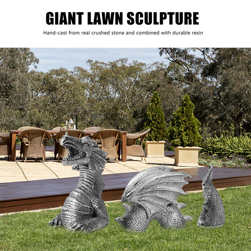 Gothic Dragon Statues Fantasy Animal Dragon Figures Garden Decor (White) Newly