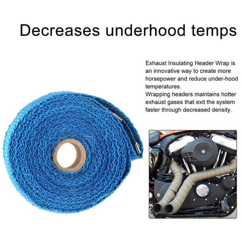 5m Thermal Exhaust Pipe Wrap Heat Resistant Cloth for Car Motorcycle (Blue)