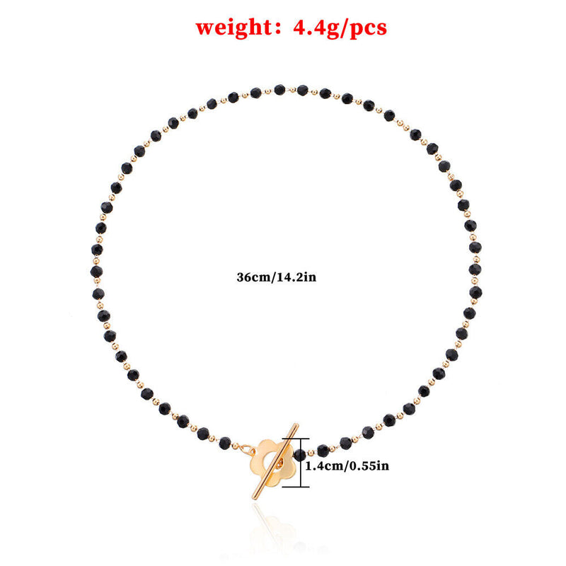 Women Crystal Bead Clavicle Jewelry Choker Chain Collar Necklace Buckle Flower