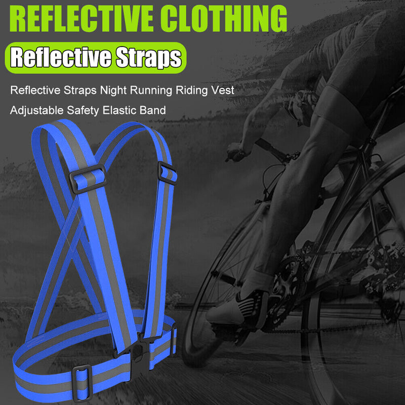 Reflective Straps Night Running Riding Vest Adjustable Safety Band (Blue) Newly