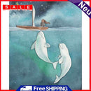 Frameless Oil Paint By Numbers DIY White Dolphin Girl Picture Craft Kit for Home