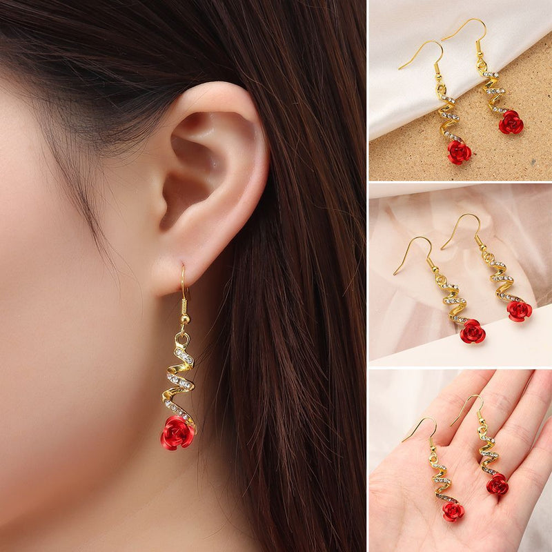 Style Rose Dangle Earrings Drop Earrings Diamond-Studded Pendants Women Jewelry