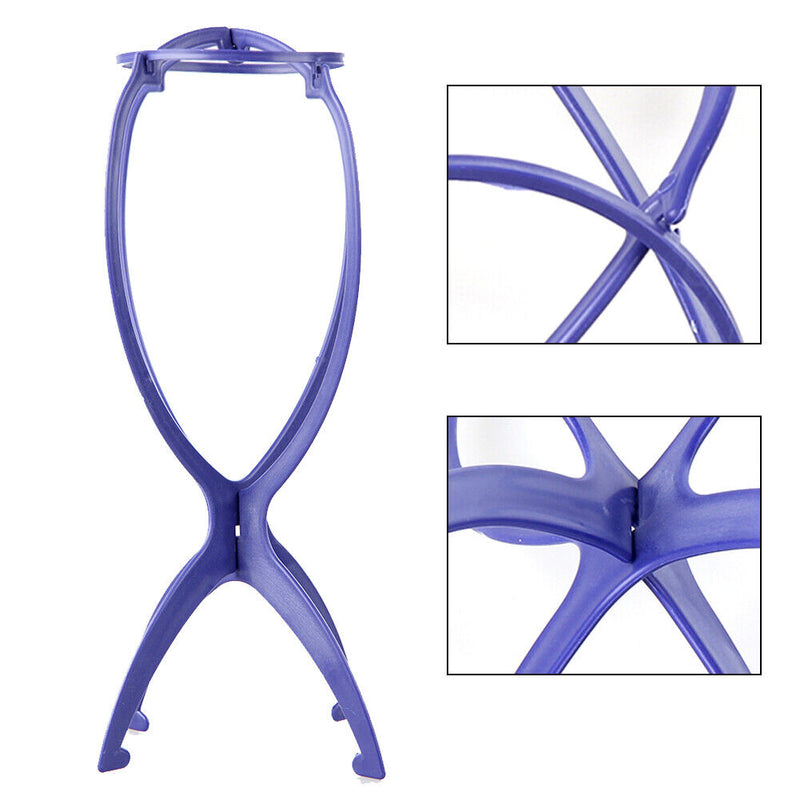 Plastic Folding Stable Durable Wig Hair Cap Display Holder Stand Tool Blue